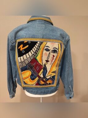 Vintage Kolorway USA Denim Jacket with Colorful Embroidered Art